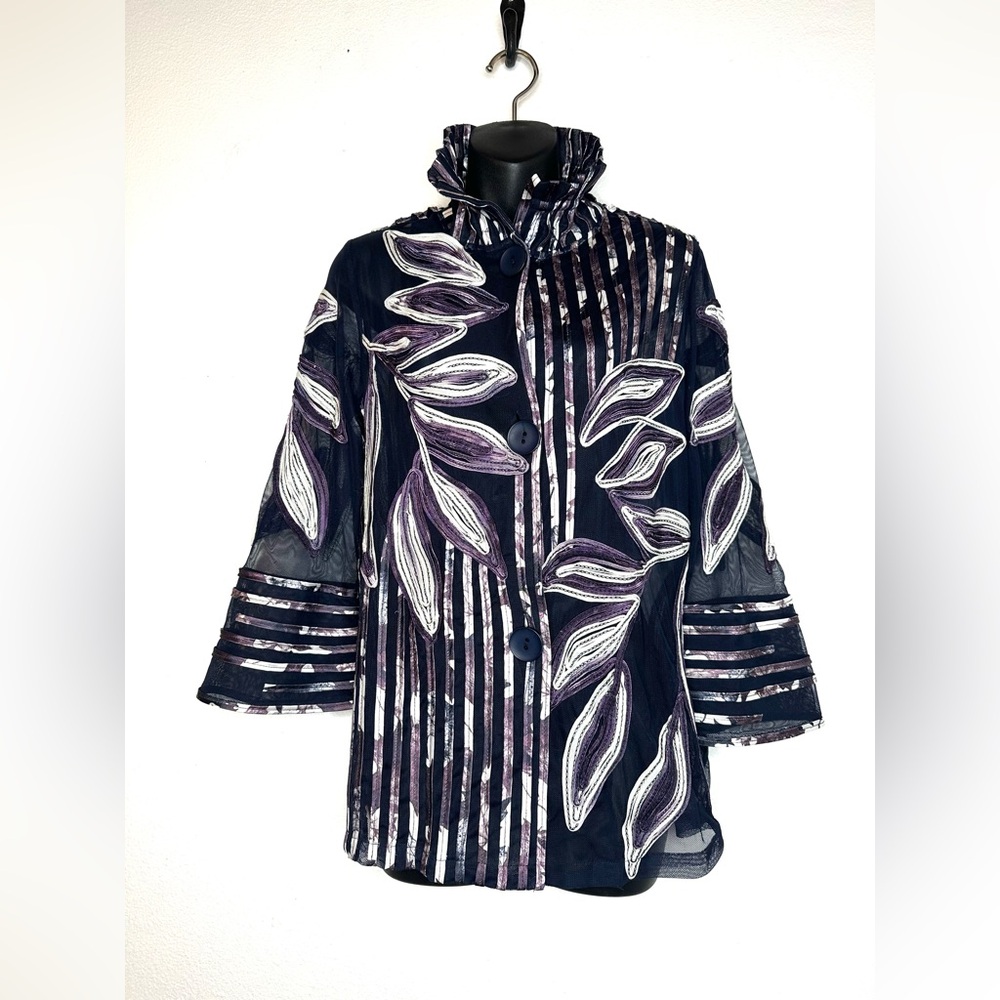 Chico’s Travelers Sheer Button Down 0 (4/6) Purple Art to Wear Artsy Boho